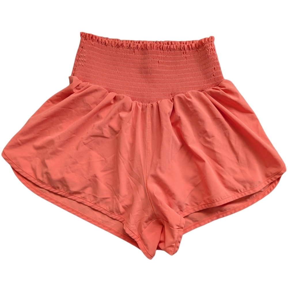 Offline By Aerie Orange Real Me Smocked High Waisted Running Shorts Size Medium